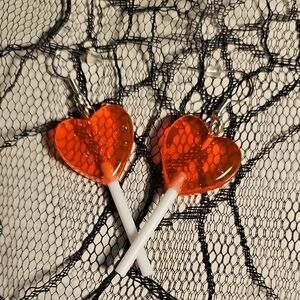 🍭 Red Heart Lollipop Earrings